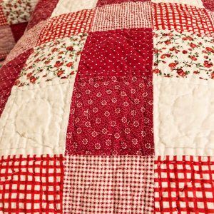 Red and White Quilted Patchwork Pillow Shams